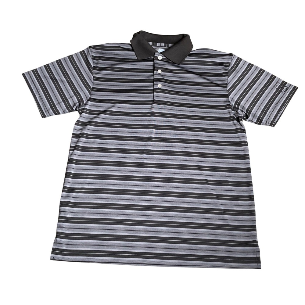 PGA Tour Airflux Golf Polo Shirt Striped Moisture Wicking Gray Black Mens M